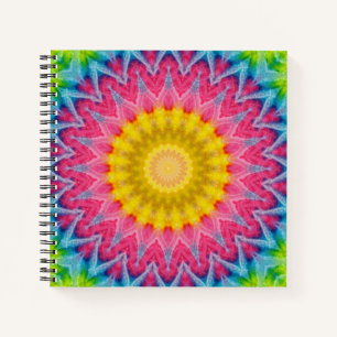 Rainbow Tie-Dye Mandala with Vibrant Symmetry Notebook