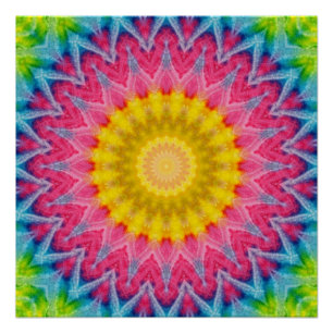 Rainbow Tie-Dye Mandala with Vibrant Symmetry Poster