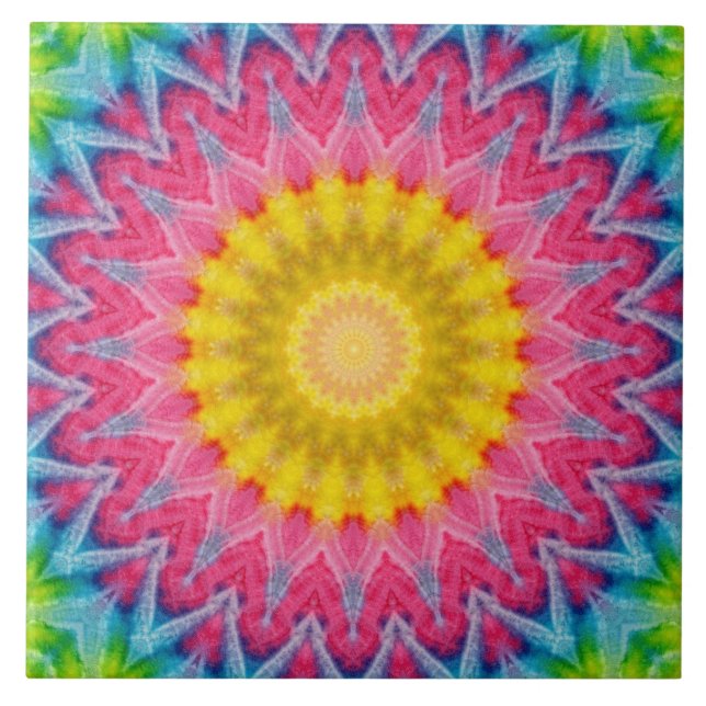Rainbow Tie-Dye Mandala with Vibrant Symmetry Tile (Front)