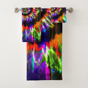 Rainbow Tie Dye Optical Illusion Pattern Bath Towel Set