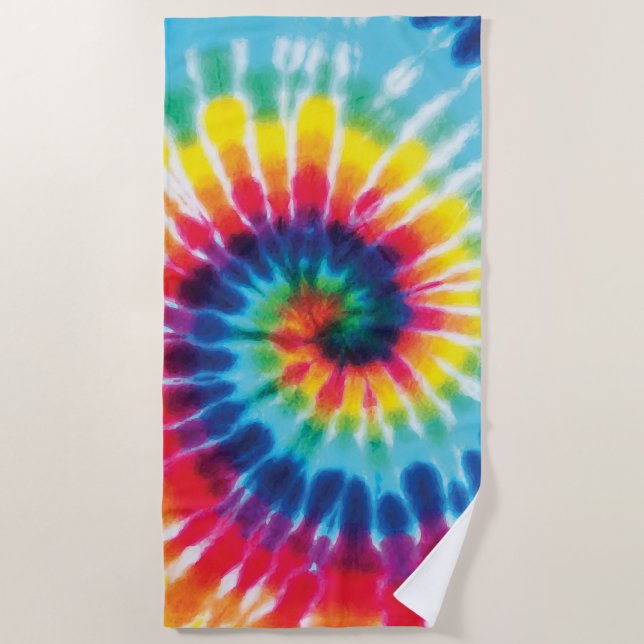 Rainbow Tie Dye Party Beach Towel (Front)