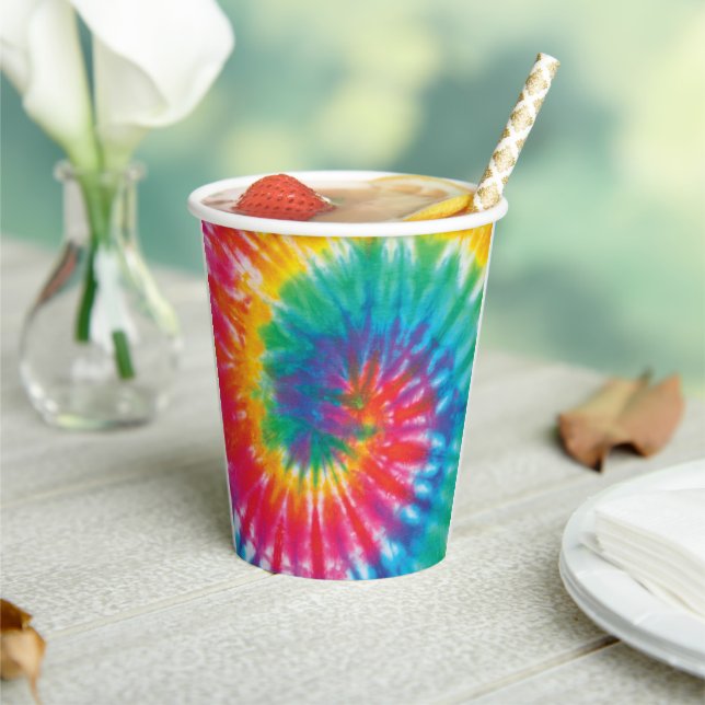 Rainbow Tie Dye Pattern Novelty Paper Cups (Insitu)