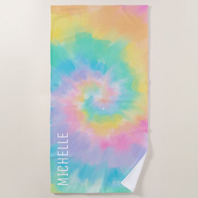 Rainbow Tie Dye Pattern Personalised Beach Towel (Front)