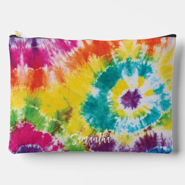 Rainbow Tie Dye Personalised Colourful Accessory Pouch (Front)