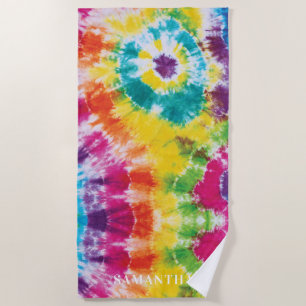 Rainbow Tie Dye Personalised Colourful Beach Towel