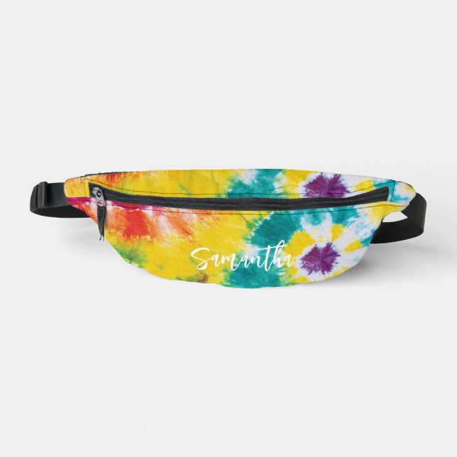 Rainbow Tie Dye Personalised Colourful Bum Bags (Front)
