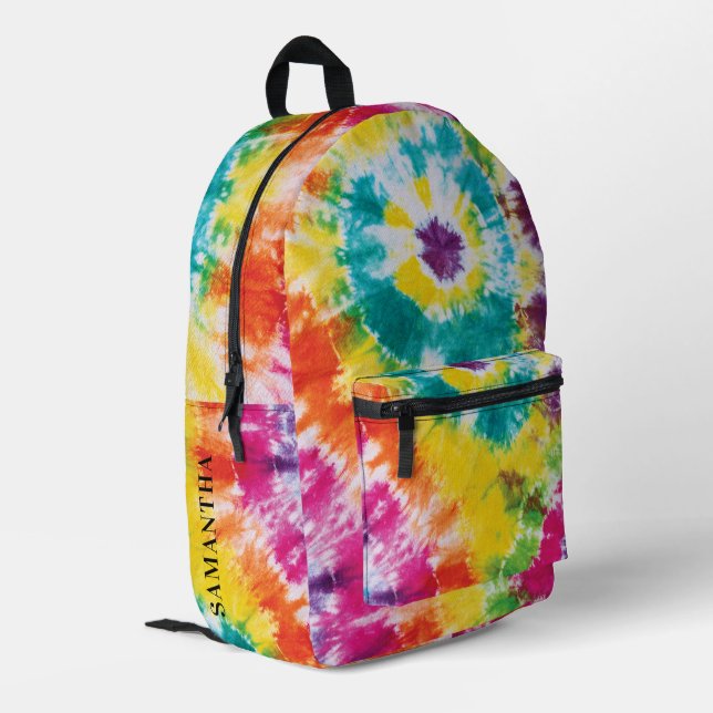 Rainbow Tie Dye Personalised Colourful Printed Backpack (Back Corner Left)