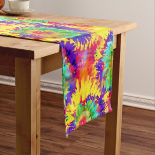 Rainbow Tie Dye Retro Style Colourful Art Artist Short Table Runner