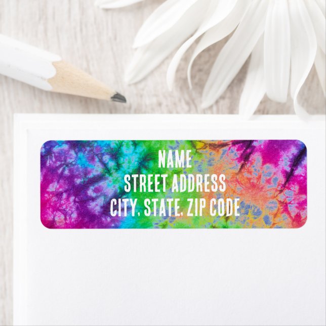 Rainbow Tie Dye Return Address Label Colourful (Insitu)