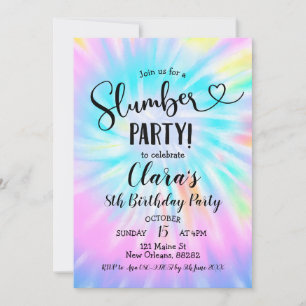 Rainbow Tie Dye Slumber Party Birthday Invitation