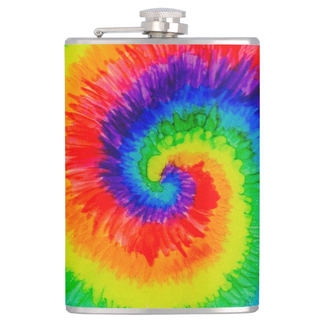 Rainbow Tie-Dye Swirl Hip Flask (Front)
