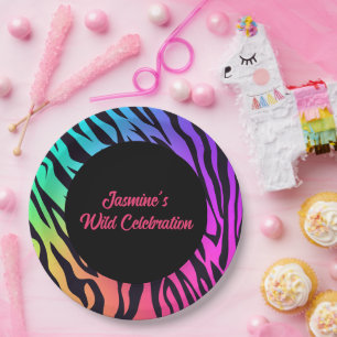 Rainbow Tiger Print Wild Celebation Paper Plate
