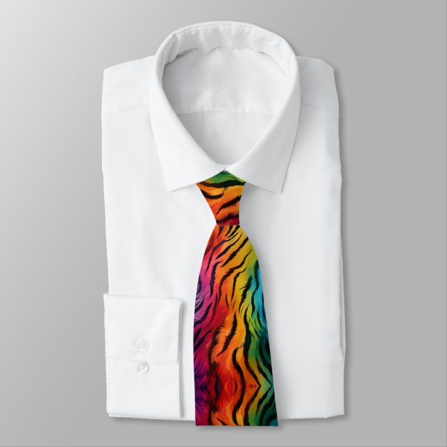 Rainbow Tiger Stripe  Tie (Tied)