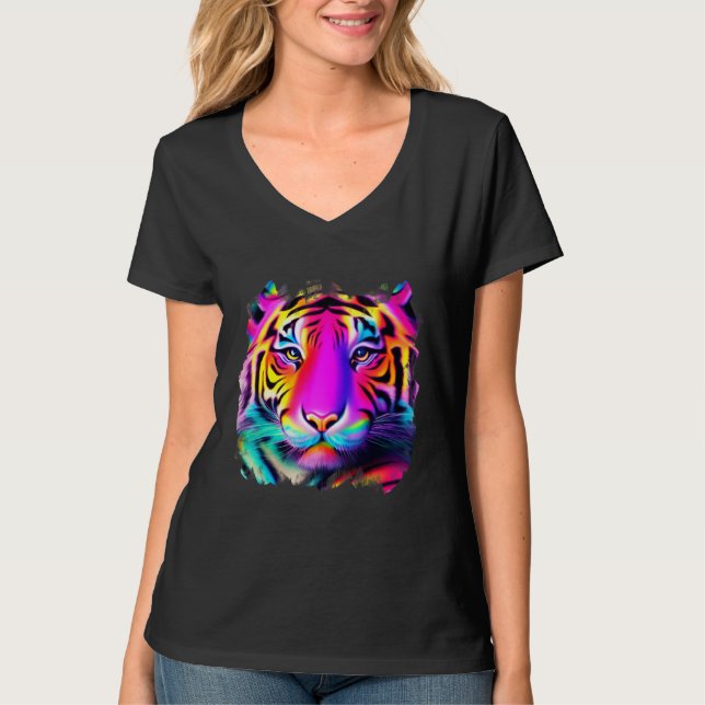 Rainbow Tiger Wild Life Design T-Shirt (Front)
