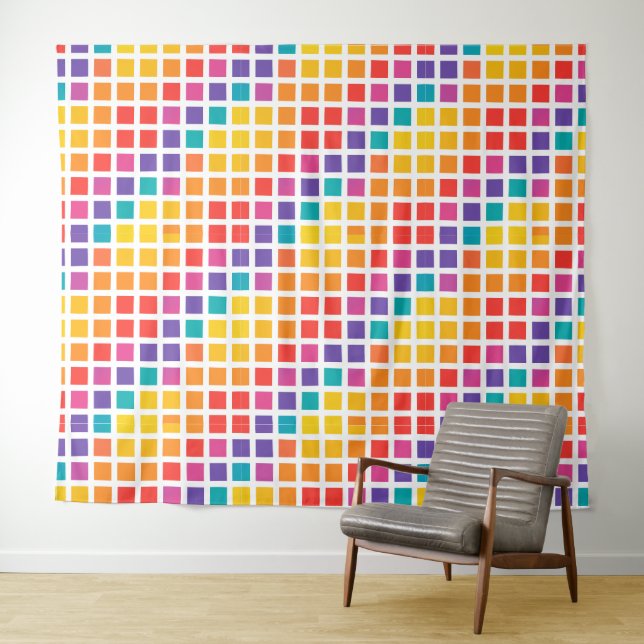 Rainbow tiles lines figure  tapestry (In Situ (Horizontal))