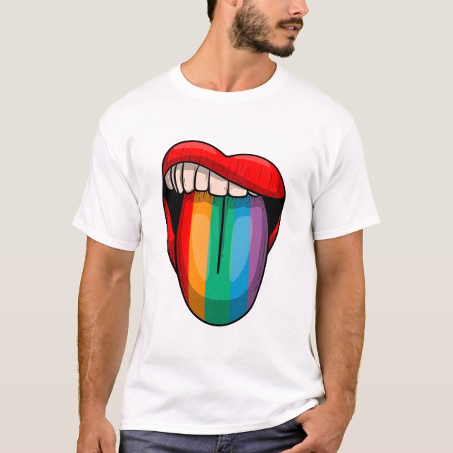 Rainbow Tongue Pride Month LGBTQ Bold Pride Design T-Shirt (Front)