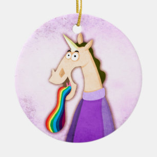 Rainbow Tongue Unicorn Ceramic Tree Decoration