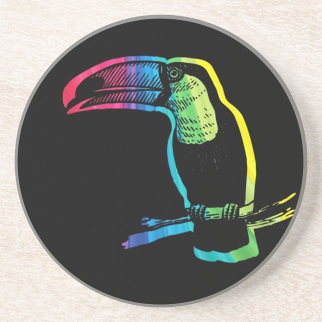 Rainbow Toucan on Black Coaster (Front)