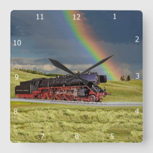 RAINBOW & TRAIN* SQUARE WALL CLOCK
