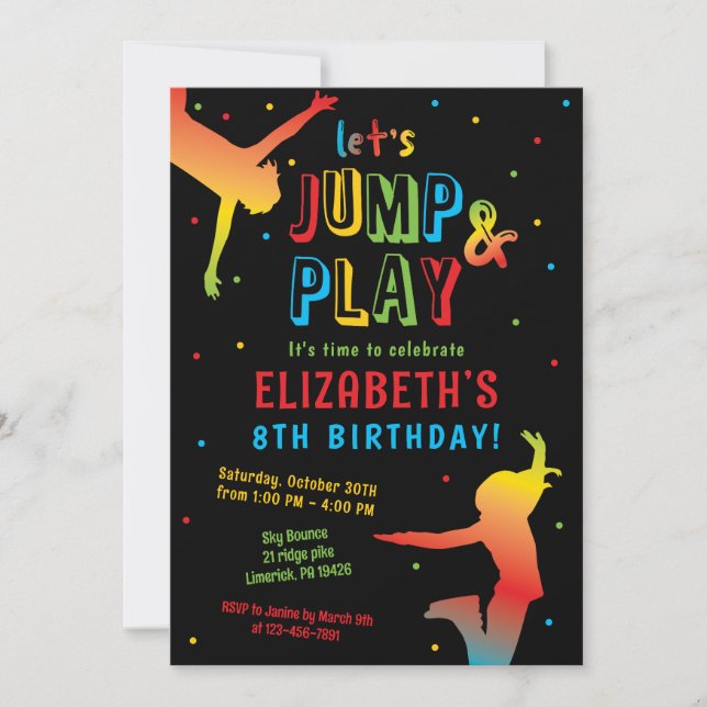 Rainbow Trampoline Park Kids Birthday Party Invita Invitation (Front)