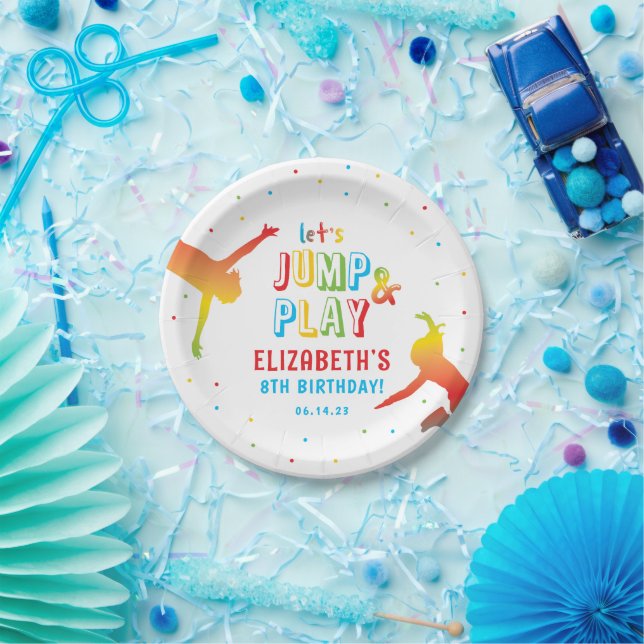 Rainbow Trampoline Park Kids Birthday Party Paper Plate (Party)
