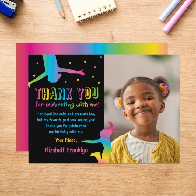 Rainbow Trampoline Park Kids Birthday Thank You Card (Creator Uploaded)