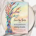 Rainbow Tree Family Reunion Save The Date<br><div class="desc">Ask your family to Save the Date for their Family Reunion with this stylish card. It features a colourful family tree which was originally made in glass mosaic and a watercolor background. Easily customisable with your details. Use the Customise Further option to change the text size, style or colour if...</div>