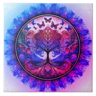 Rainbow Tree of Life Ancient Rustic Tile