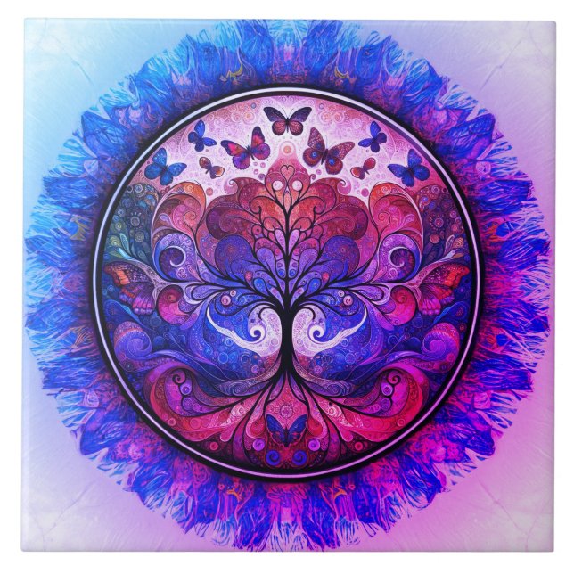 Rainbow Tree of Life Ancient Rustic Tile (Front)