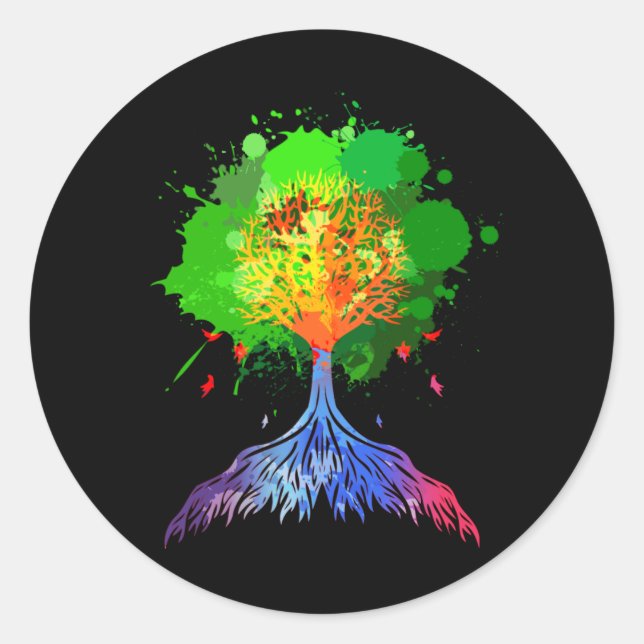 Rainbow Tree of Life Classic Round Sticker (Front)