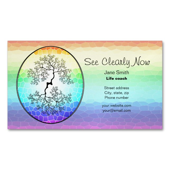 Rainbow Tree of Life Coach Magnetic Business Card (Front)