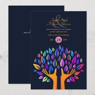 Rainbow Tree of Life COUPLES Event Navy Gold Invitation