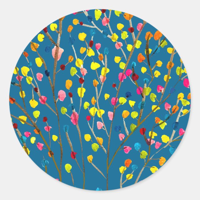 Rainbow tree watercolor  classic round sticker (Front)