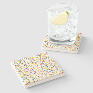 Rainbow tree watercolor  stone coaster