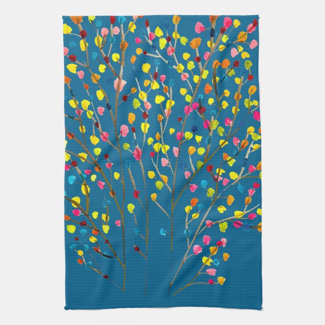 Rainbow tree watercolor  tea towel (Vertical)