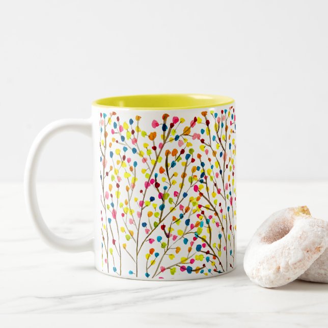 Rainbow tree watercolor  Two-Tone coffee mug (With Donut)