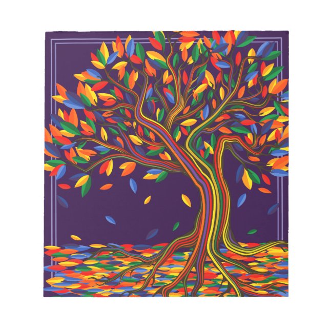 Rainbow tree with colourful leaves illustration notepad (Front)