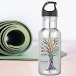 Rainbow Tree Yoga Instructor 532 Ml Water Bottle<br><div class="desc">This decorative water bottle features a print of a rainbow coloured tree on a pale grey background. 
I made the original design in mosaic using many tiny fragments of brightly coloured glass. 
Add your name,  occupation to personalise this bottle.
Original Mosaic Design © Michele Davies</div>