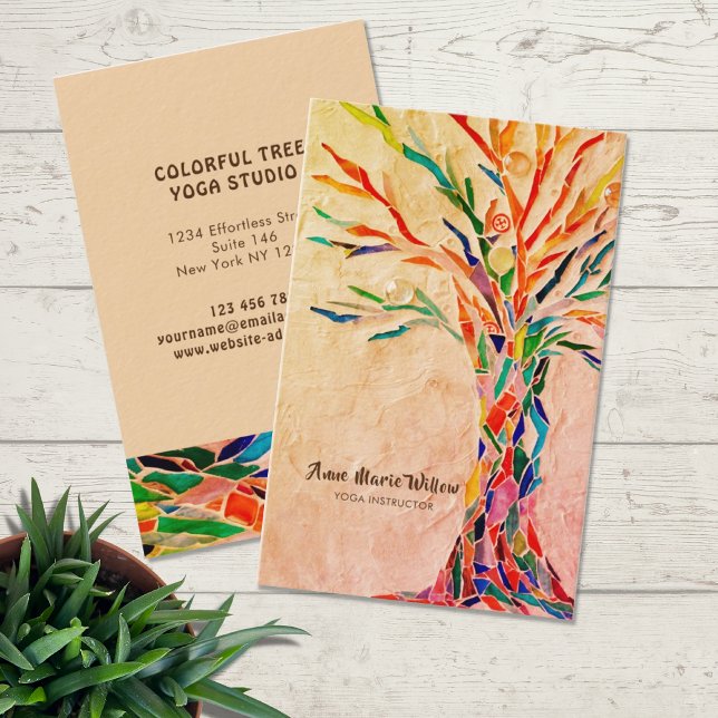 Rainbow Tree Yoga Instructor Beige Business Card (Creator Uploaded)