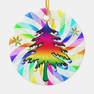 Rainbow Trees And Swirls Ornament