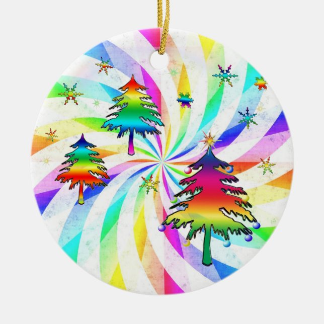 Rainbow Trees And Swirls Ornament (Front)