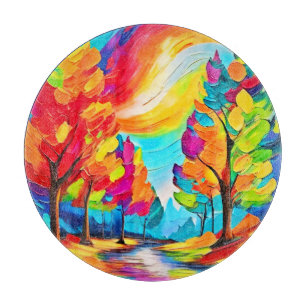 Rainbow Trees: Vivid Forest Cutting Board