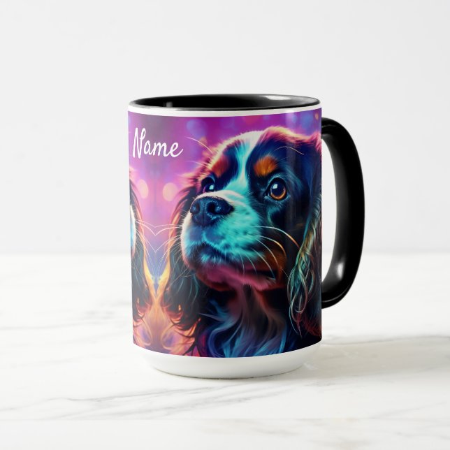Rainbow Tri Cavalier King Charles Spaniel Dog Mug (Front Right)
