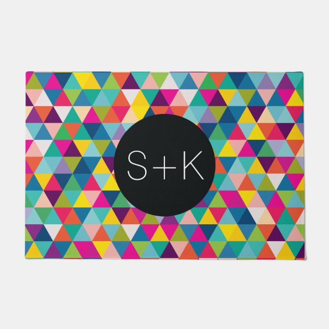 Rainbow Triangle Pattern Custom Monogram Doormat (Front)