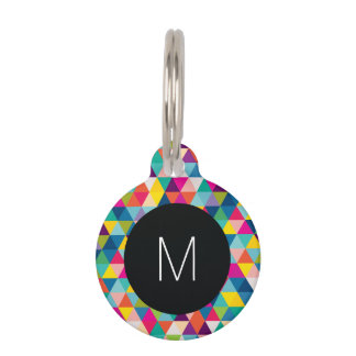 Rainbow Triangles with Black and White Monogram Pet Tag