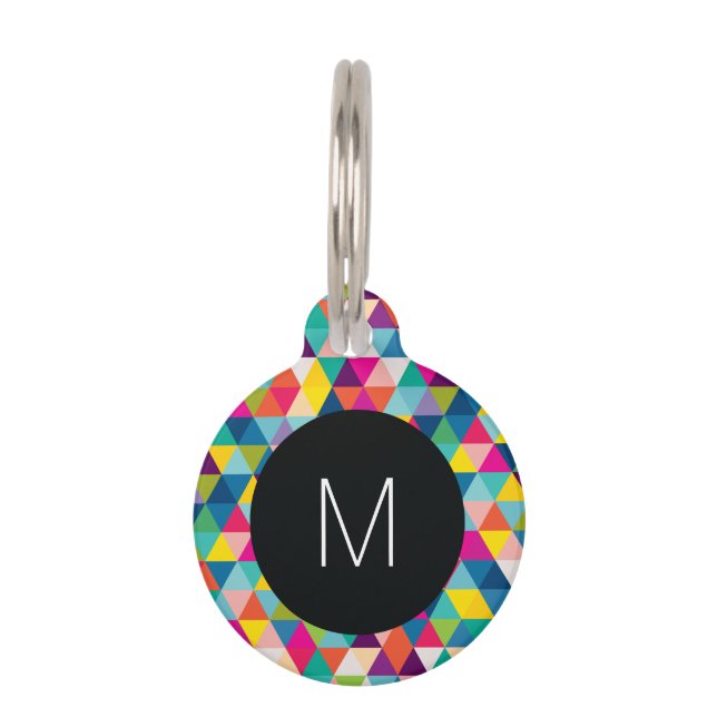 Rainbow Triangles with Black and White Monogram Pet Tag (Front)