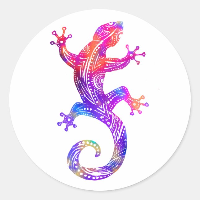 Rainbow Tribal Gecko Classic Round Sticker (Front)