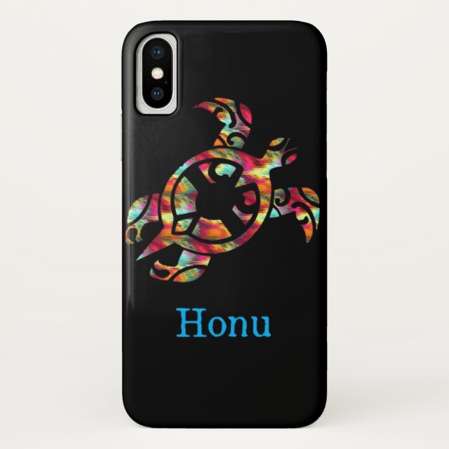 Rainbow Tribal Hawaiian Sea Turtle on Black Case-Mate iPhone Case (Back)