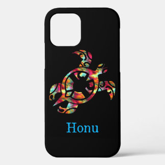 Rainbow Tribal Hawaiian Sea Turtle on Black iPhone 12 Case