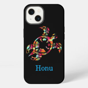 Rainbow Tribal Hawaiian Sea Turtle on Black iPhone 13 Case